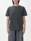 Golden Goose Golden Collection T-shirt In Anthracite Gray With Cabochon Crystals In Charcoal