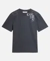 Golden Goose Dark Blue Cotton T-shirt With Contrasting Logo In Gray