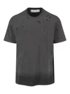 Golden Goose Vintage-effect Anthracite T-shirt With Perforated Heart Men In Gray