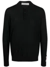Golden Goose Knitted Virgin Wool Polo With Classic Collar And Long Sleeves In Black