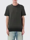 Golden Goose Vintage-effect Anthracite T-shirt With Perforated Heart Men In Green
