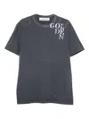 Golden Goose Dark Blue Cotton T-shirt With Contrasting Logo In Gray