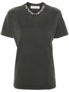 Golden Goose Distressed Grey Cotton T-shirt With Crystal Embellishments In Gray