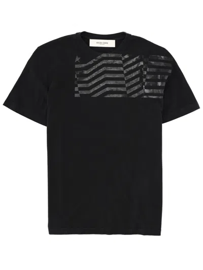Golden Goose Tonal Glossy Flag Print Cotton T-shirt In Black