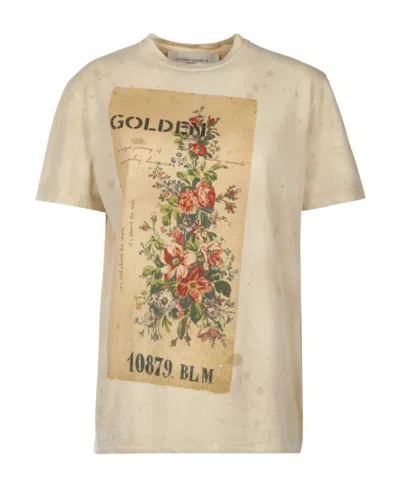 Golden Goose T-shirt With Round Neck And Short Sleeves In Nude