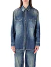 Golden Goose Deluxe Brand Women Oversized Shirt With Denim Print In Blue