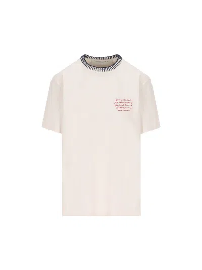 Golden Goose Text-embroidered T-shirt In Wht Blue Rd