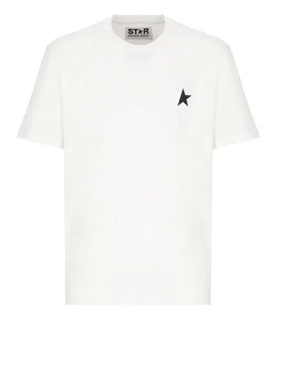 Golden Goose White T-shirt With Round Neck And One Star Logo Print On The Front In Cotton Man