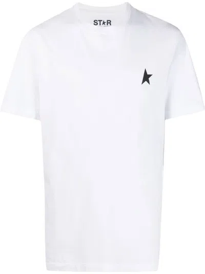Golden Goose White T-shirt With Round Neck And One Star Logo Print On The Front In Cotton Man