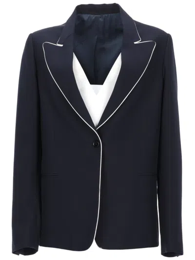 Golden Goose Tailored Navy Blazer With Contrasting White Piping In Blue