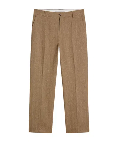 Golden Goose Tailored Pants In Sand-colored Chevron Linen Blend In Brown