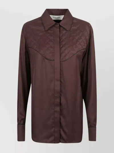 Golden Goose Tailored Shirt With Cut Piping And Quilted Yoke In Brown