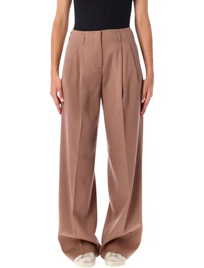 Golden Goose Tailored Wide-leg Pants With High Waist And Front Pleats In Brown