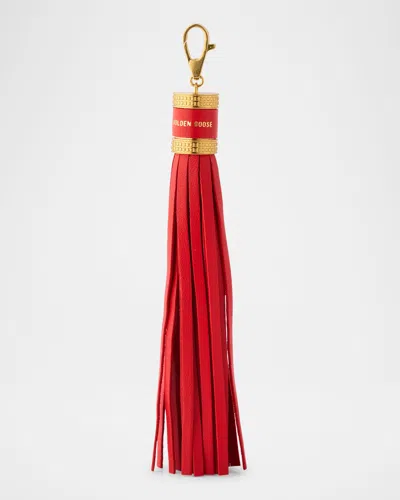 Golden Goose Tassel Leather Bag Charm In Red
