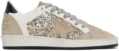Golden Goose Taupe & White Ball Star Double Quarter Sneakers In 70159 Silver/white