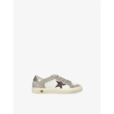 Golden Goose Taupe Comb Kids' May Leather And Suede Trainers Eur 36 /3.5 Uk In Multi