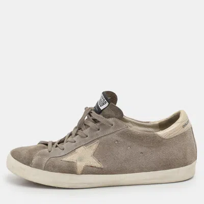 Pre-owned Golden Goose Taupe Suede And Lizard Embossed Superstar Low Top Sneakers Size 42 In Gray