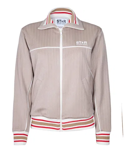 Golden Goose Soft Beige Striped Jacket With Piping Details In Neutral