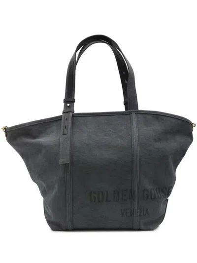 Golden Goose Textured Grey Cotton Tote Bag In Black