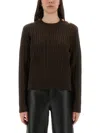 Golden Goose Textured Ribbed Wool Sweater With Button Detail In Brown