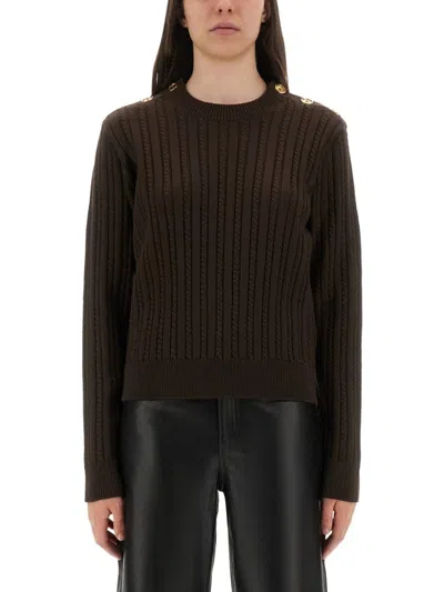 Golden Goose Textured Ribbed Wool Sweater With Button Detail In Brown