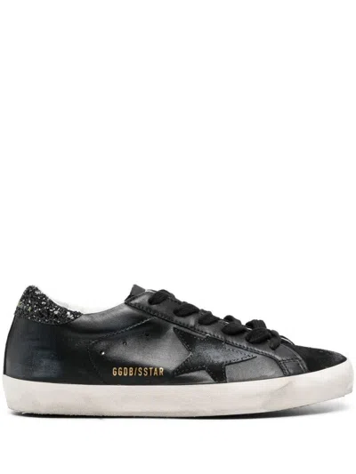 Golden Goose Textured Star Design Sneakers With Sparkling Accents In Black