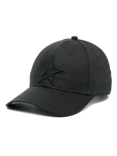 Golden Goose Tone-on-tone Star Paint Patch Baseball Cap With Round Visor And Adjustable Back Closure In Black