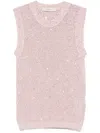Golden Goose Mesh Knit Top With Sequins And Contrasting Details In Pink