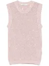 Golden Goose Mesh Knit Top With Sequins And Contrasting Details In Pink