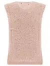 Golden Goose Mesh Knit Top With Sequins And Contrasting Details In Pink