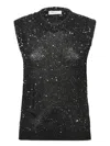Golden Goose Sleeveless Top Round Neck Sequin Embellishments In Black