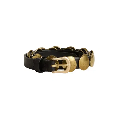 Golden Goose Trinidad Belt In Washed Leather With Gold Studs In Black