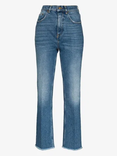 Golden Goose High-waisted Blue Cotton Blend Trousers