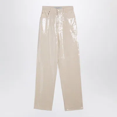 GOLDEN GOOSE TROUSERS WITH TRANSPARENT SEQUINS ÉCRU