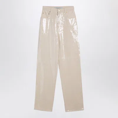 GOLDEN GOOSE GOLDEN GOOSE TROUSERS WITH TRANSPARENT SEQUINS ÉCRU