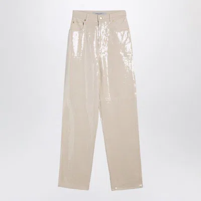 GOLDEN GOOSE GOLDEN GOOSE TROUSERS WITH TRANSPARENT SEQUINS ÉCRU