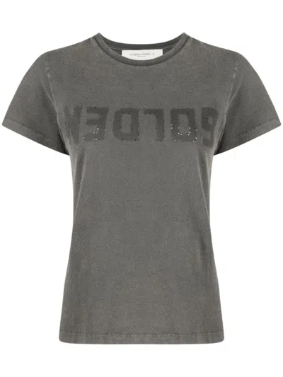 Golden Goose Grey Logo Crew Neck T-shirt In Gray