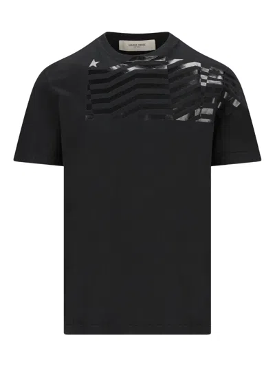 Golden Goose Tshirt With Flag Print In Black
