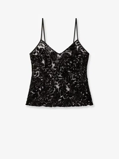 Golden Goose Tulle Top With Sequins Embroidery In Black