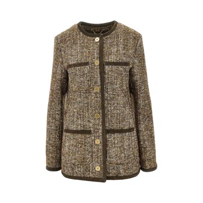 Golden Goose Tweed Long Boxy Jacket In Brown