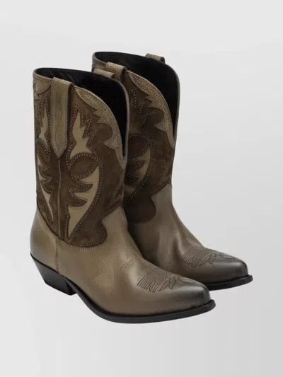 GOLDEN GOOSE TWO-TONE WESTERN STYLE BOOTS WITH STITCHING EMBELLISHMENTS