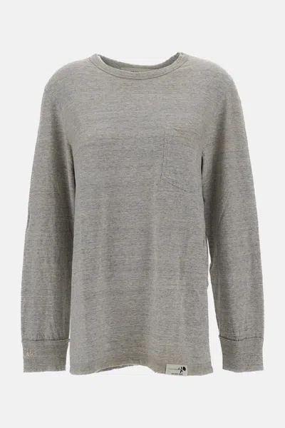 Golden Goose Unisex Long-sleeve Cotton Slub T-shirt With Mini Pocket In Gray