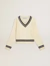 Golden Goose Cropped Sweater With Woven Pattern In White