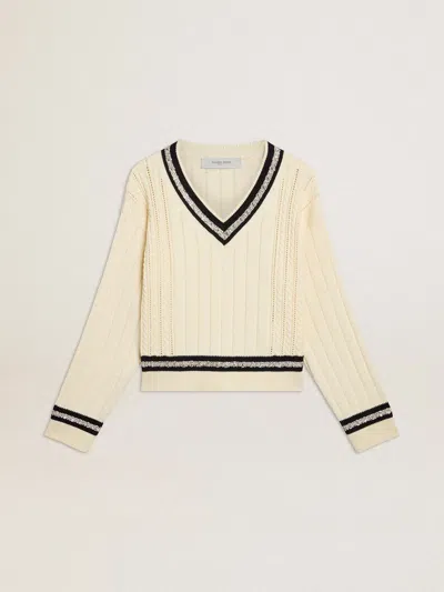 Golden Goose V-neck Cropped Sweater In White