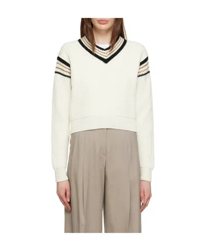 Golden Goose White V-neck Sweater In 20103 Papyrus