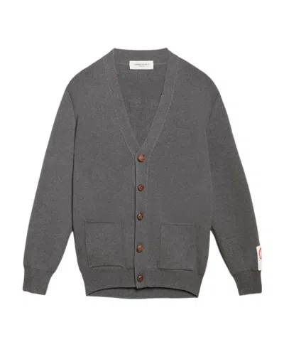 Golden Goose Mens Golden Collection Cardigan In Dark Gray Melange Cotton With Contrasting White Logo On The Back In Black
