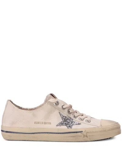 Golden Goose V-star Canvas Sneakers In Beige/silver