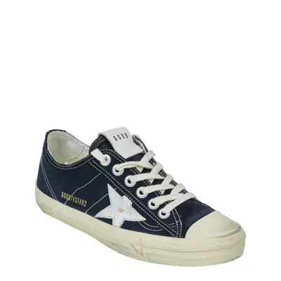 Golden Goose V-star 2 Suede-trimmed Canvas Sneakers In Navy Blue