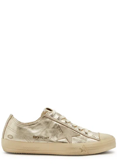 Golden Goose V-star Distressed Metallic Leather Sneakers