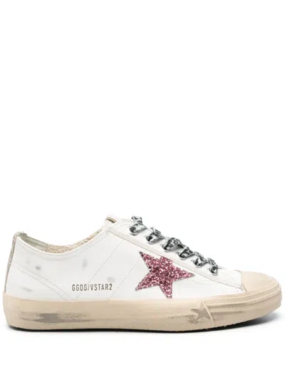 Golden Goose V-star Distressed Sneakers In White
